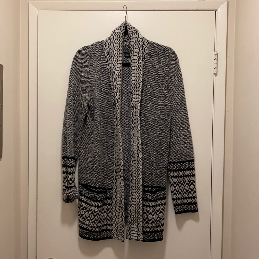 Lucky Brand long sweater cardigan (gray and black) Sz M